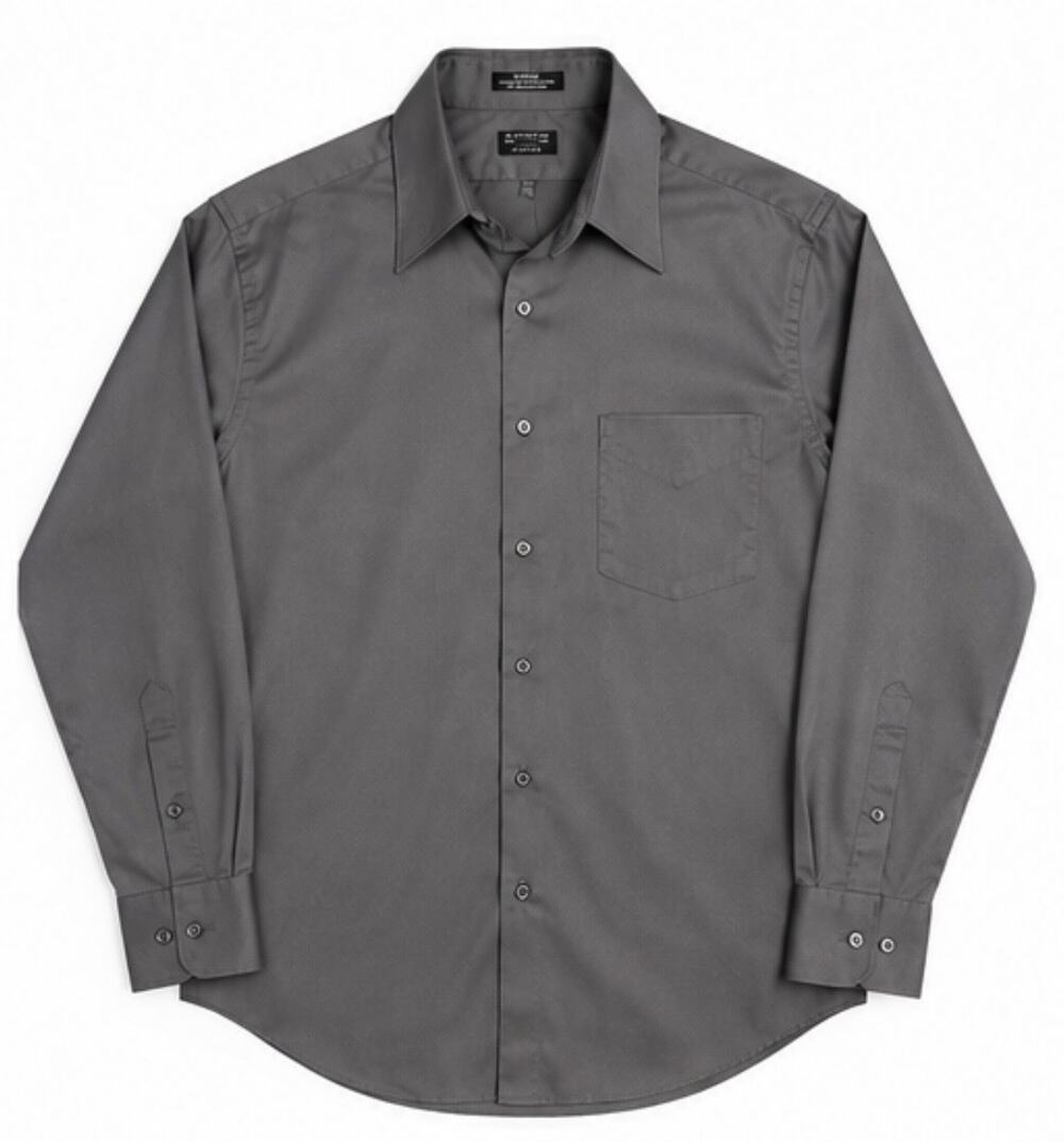 Arrow USA 1851 Sateen Dress Shirt Mens L Gray Fitted Wrinkle Free 16.5 34/35